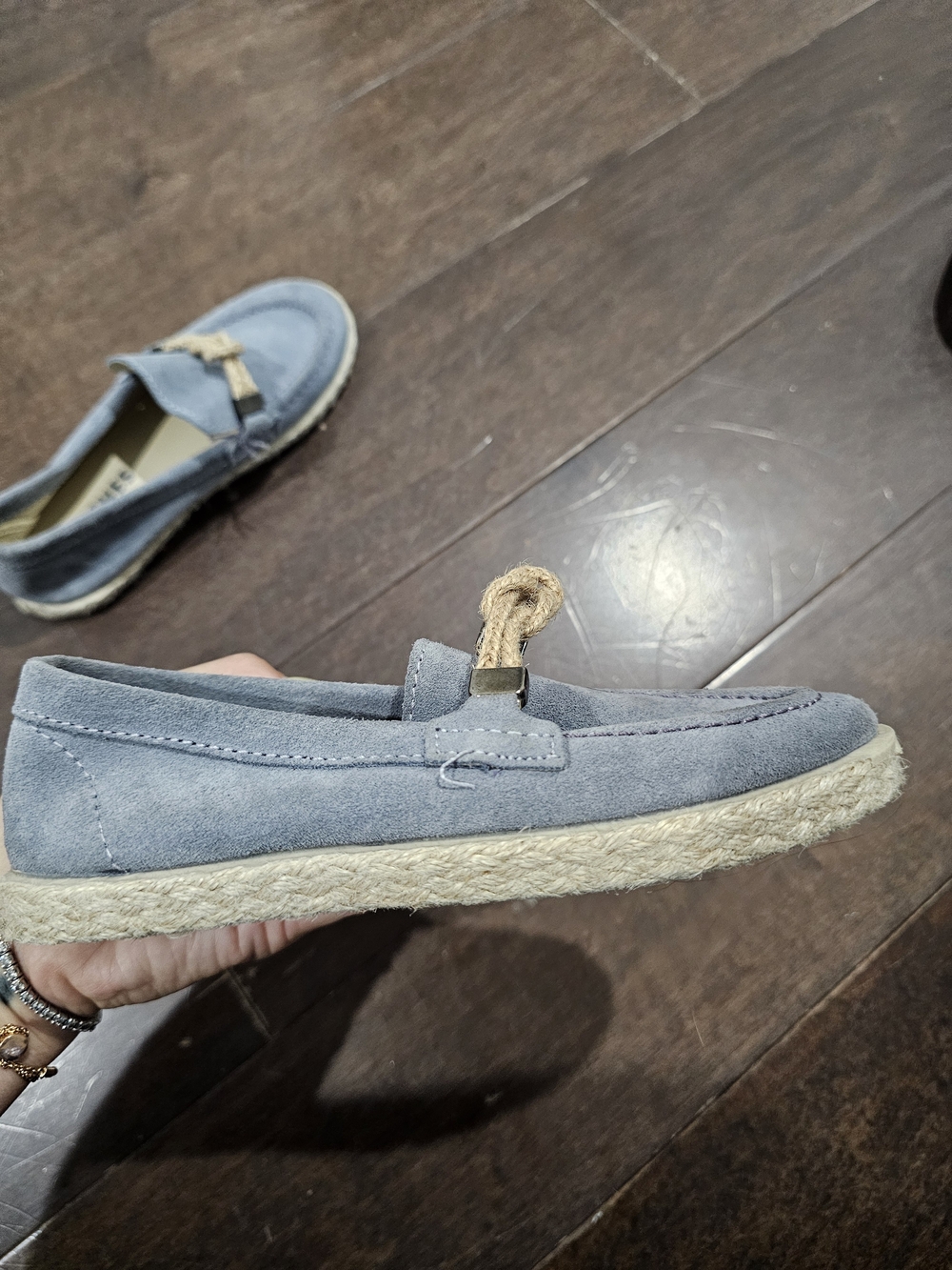 Boys Light Blue Suede Loafers with Rope Accent - Picture 3 of 3